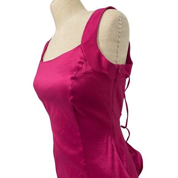 Jump Apparel By Wendye Chalin Fuchsia Satin Mermaid Dress With Back Lace-Up Deta - Picture 5 of 10